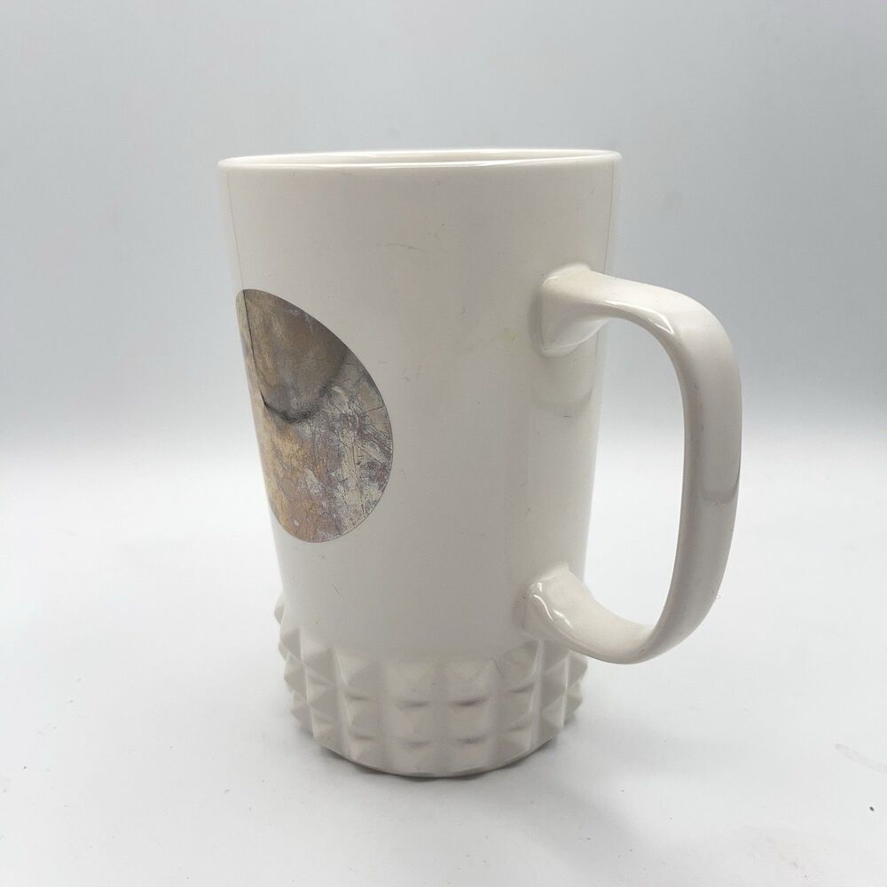 STARBUCKS COFFEE 2014 Tall White Mug Cup Mirror Label Hobnail Base 16 Oz - Picture 2 of 11